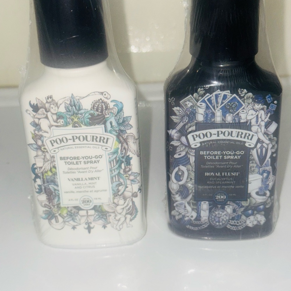 Poo-Pourri Vanilla mint & Royal Flush, 4 oz Spray 2 Pack 4oz Odor Preventer.